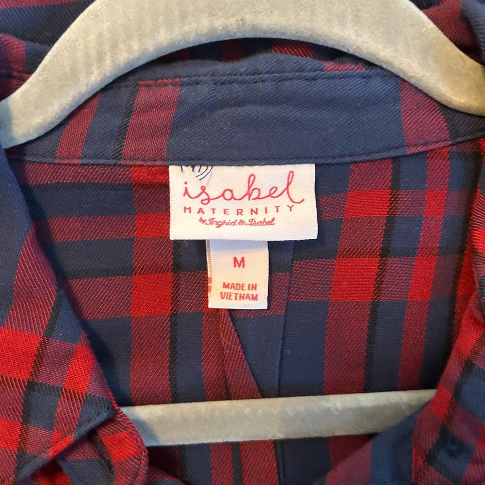 Isabel Maternity Women's Long Sleeve Button Down Shirt Plaid Sz Med Red & Blue - Picture 4 of 11